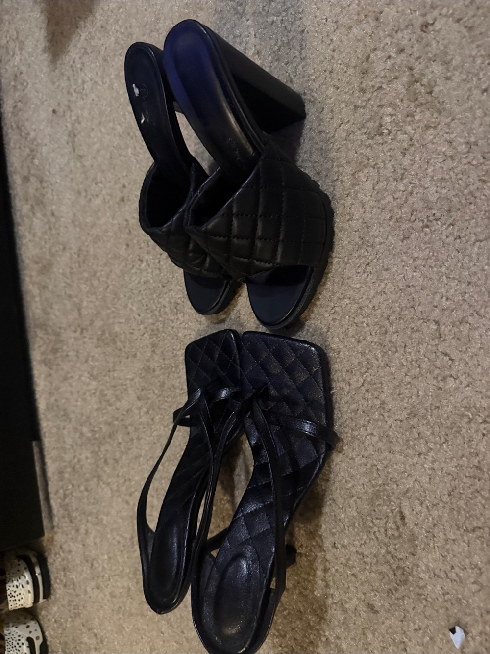 Black Quilted Block-Heel Slide Sandals for Women
